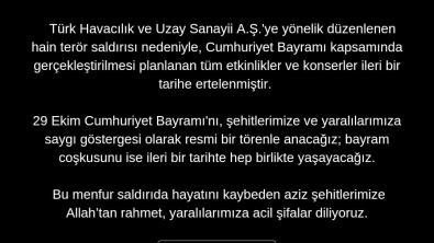 29 Ekim Cumhuriyet Bayramı Etkinlikleri Erteleme Duyurusu