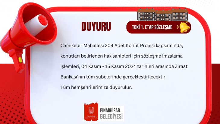 Camikebir Mahallesi 204 Adet Konut Projesi kapsamında, konutları belirlenen hak sahipleri için sözleşme imzalama işlemleri.