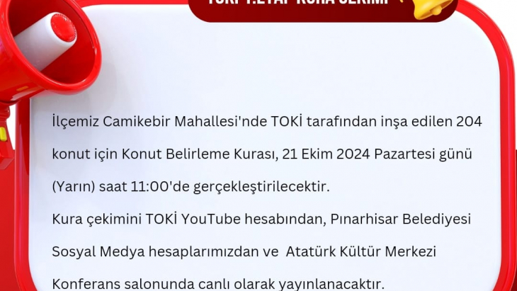 TOKİ Konut Belirleme Kurası Duyurusu